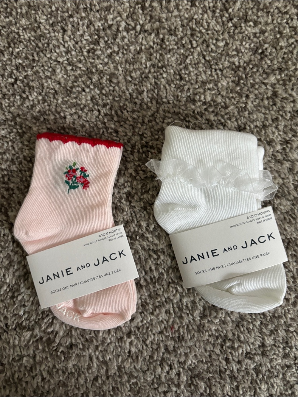 Janie and Jack Pink Floral and White Ruffle Baby Socks